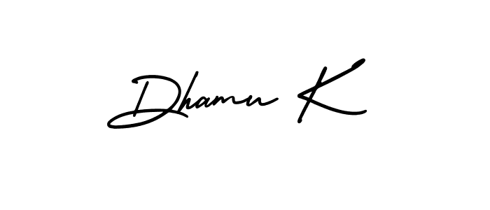 It looks lik you need a new signature style for name Dhamu K. Design unique handwritten (AmerikaSignatureDemo-Regular) signature with our free signature maker in just a few clicks. Dhamu K signature style 3 images and pictures png