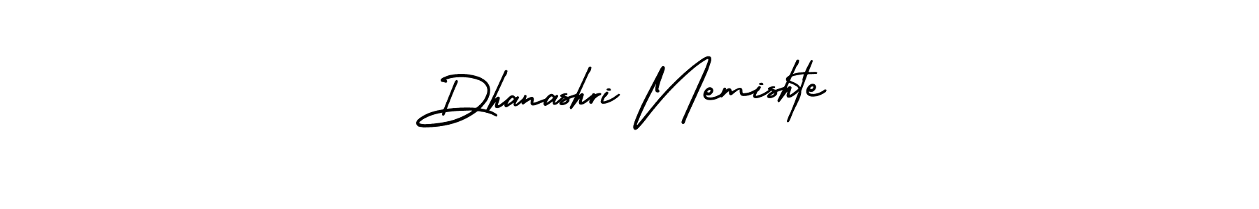 The best way (AmerikaSignatureDemo-Regular) to make a short signature is to pick only two or three words in your name. The name Dhanashri Nemishte include a total of six letters. For converting this name. Dhanashri Nemishte signature style 3 images and pictures png
