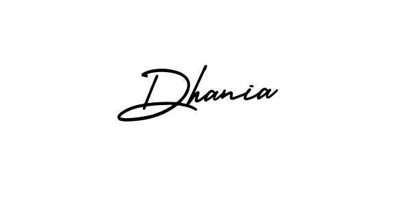 You should practise on your own different ways (AmerikaSignatureDemo-Regular) to write your name (Dhania) in signature. don't let someone else do it for you. Dhania signature style 3 images and pictures png