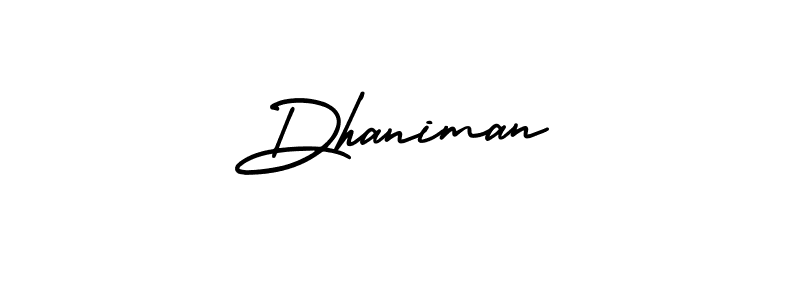 The best way (AmerikaSignatureDemo-Regular) to make a short signature is to pick only two or three words in your name. The name Dhaniman include a total of six letters. For converting this name. Dhaniman signature style 3 images and pictures png