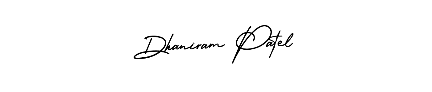 You should practise on your own different ways (AmerikaSignatureDemo-Regular) to write your name (Dhaniram Patel) in signature. don't let someone else do it for you. Dhaniram Patel signature style 3 images and pictures png