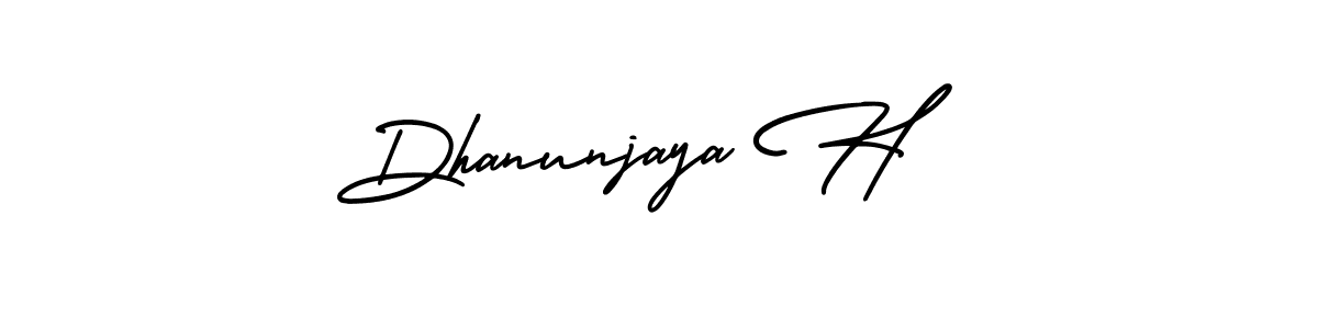 This is the best signature style for the Dhanunjaya H name. Also you like these signature font (AmerikaSignatureDemo-Regular). Mix name signature. Dhanunjaya H signature style 3 images and pictures png