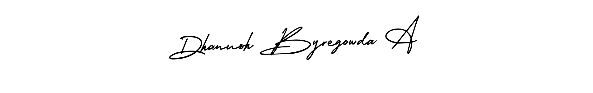 The best way (AmerikaSignatureDemo-Regular) to make a short signature is to pick only two or three words in your name. The name Dhanush Byregowda A include a total of six letters. For converting this name. Dhanush Byregowda A signature style 3 images and pictures png