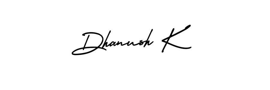 Use a signature maker to create a handwritten signature online. With this signature software, you can design (AmerikaSignatureDemo-Regular) your own signature for name Dhanush K. Dhanush K signature style 3 images and pictures png