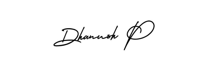 You should practise on your own different ways (AmerikaSignatureDemo-Regular) to write your name (Dhanush P) in signature. don't let someone else do it for you. Dhanush P signature style 3 images and pictures png