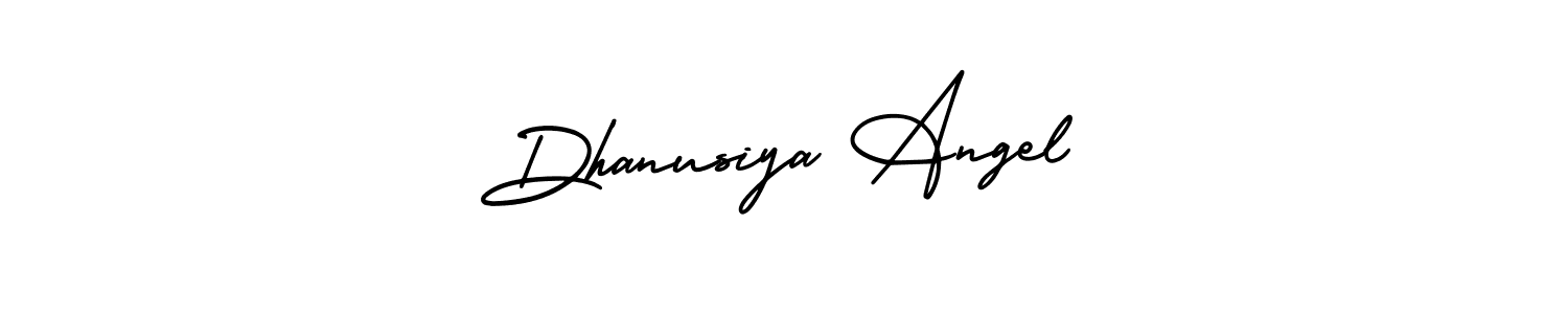 How to make Dhanusiya Angel name signature. Use AmerikaSignatureDemo-Regular style for creating short signs online. This is the latest handwritten sign. Dhanusiya Angel signature style 3 images and pictures png