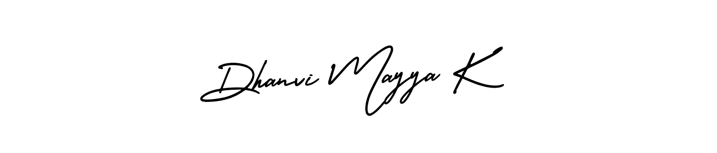 You should practise on your own different ways (AmerikaSignatureDemo-Regular) to write your name (Dhanvi Mayya K) in signature. don't let someone else do it for you. Dhanvi Mayya K signature style 3 images and pictures png