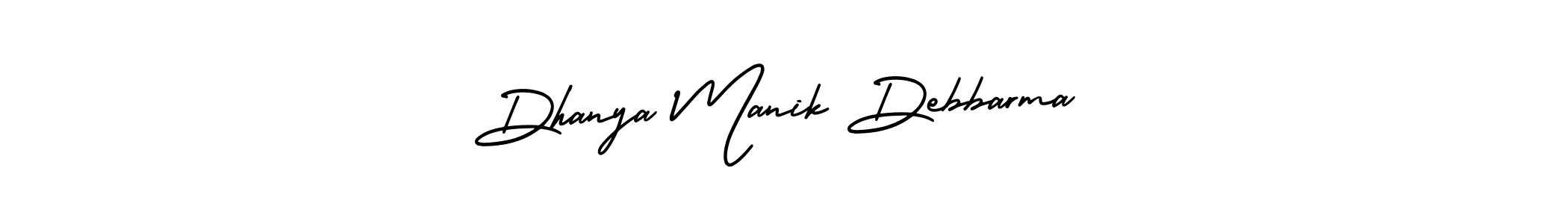 You should practise on your own different ways (AmerikaSignatureDemo-Regular) to write your name (Dhanya Manik Debbarma) in signature. don't let someone else do it for you. Dhanya Manik Debbarma signature style 3 images and pictures png