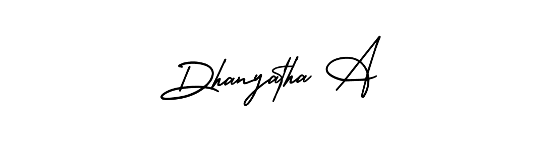 You should practise on your own different ways (AmerikaSignatureDemo-Regular) to write your name (Dhanyatha A) in signature. don't let someone else do it for you. Dhanyatha A signature style 3 images and pictures png