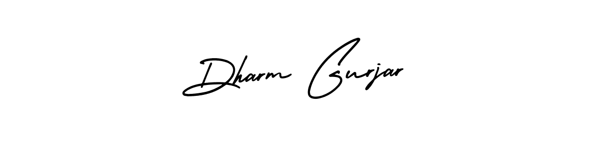 The best way (AmerikaSignatureDemo-Regular) to make a short signature is to pick only two or three words in your name. The name Dharm Gurjar include a total of six letters. For converting this name. Dharm Gurjar signature style 3 images and pictures png