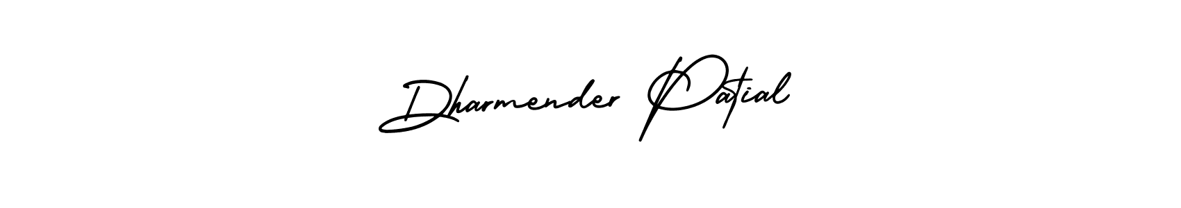 The best way (AmerikaSignatureDemo-Regular) to make a short signature is to pick only two or three words in your name. The name Dharmender Patial include a total of six letters. For converting this name. Dharmender Patial signature style 3 images and pictures png