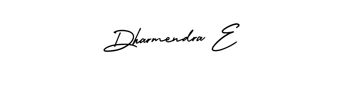 You should practise on your own different ways (AmerikaSignatureDemo-Regular) to write your name (Dharmendra E) in signature. don't let someone else do it for you. Dharmendra E signature style 3 images and pictures png