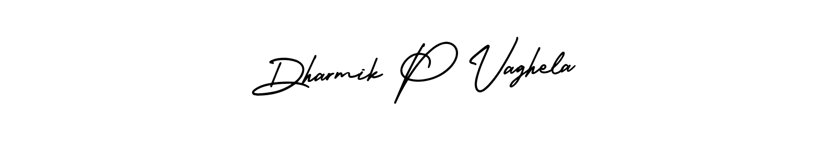 The best way (AmerikaSignatureDemo-Regular) to make a short signature is to pick only two or three words in your name. The name Dharmik P Vaghela include a total of six letters. For converting this name. Dharmik P Vaghela signature style 3 images and pictures png