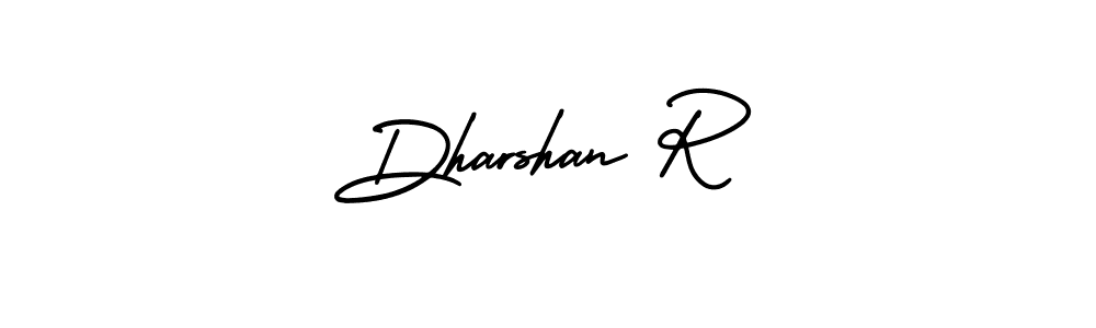 You should practise on your own different ways (AmerikaSignatureDemo-Regular) to write your name (Dharshan R) in signature. don't let someone else do it for you. Dharshan R signature style 3 images and pictures png