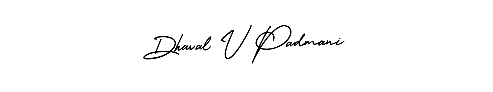You should practise on your own different ways (AmerikaSignatureDemo-Regular) to write your name (Dhaval V Padmani) in signature. don't let someone else do it for you. Dhaval V Padmani signature style 3 images and pictures png
