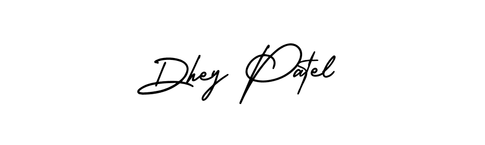 You should practise on your own different ways (AmerikaSignatureDemo-Regular) to write your name (Dhey Patel) in signature. don't let someone else do it for you. Dhey Patel signature style 3 images and pictures png