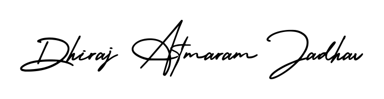 Looking for an artistic signature for Dhiraj Atmaram Jadhav? The AmerikaSignatureDemo-Regular calligraphy style gives a sophisticated flow suitable for business cards and emails. Dhiraj Atmaram Jadhav signature style 3 images and pictures png