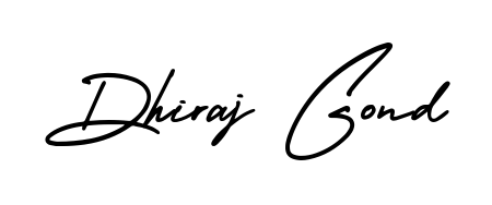 A timeless handwritten aesthetic for Dhiraj Gond. The AmerikaSignatureDemo-Regular font gives your signature a handcrafted feel with natural curves. Dhiraj Gond signature style 3 images and pictures png