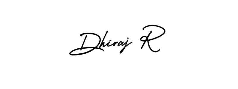 You should practise on your own different ways (AmerikaSignatureDemo-Regular) to write your name (Dhiraj R) in signature. don't let someone else do it for you. Dhiraj R signature style 3 images and pictures png