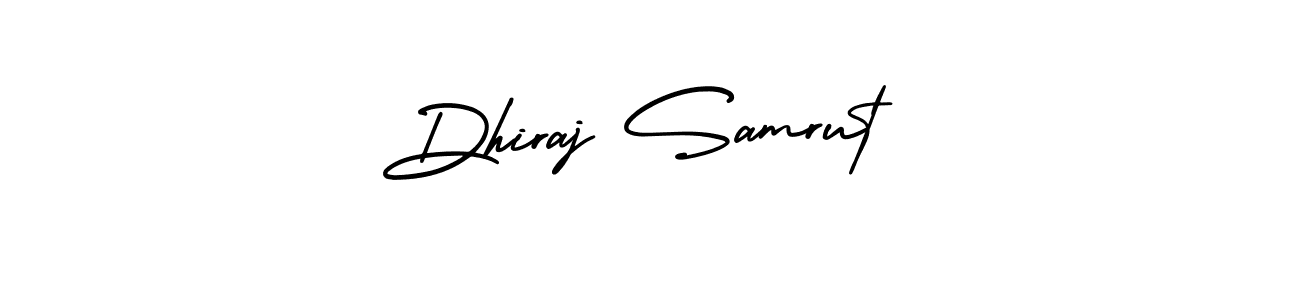 You should practise on your own different ways (AmerikaSignatureDemo-Regular) to write your name (Dhiraj Samrut) in signature. don't let someone else do it for you. Dhiraj Samrut signature style 3 images and pictures png