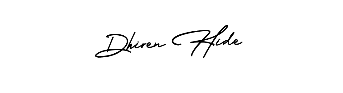 You should practise on your own different ways (AmerikaSignatureDemo-Regular) to write your name (Dhiren Hide) in signature. don't let someone else do it for you. Dhiren Hide signature style 3 images and pictures png