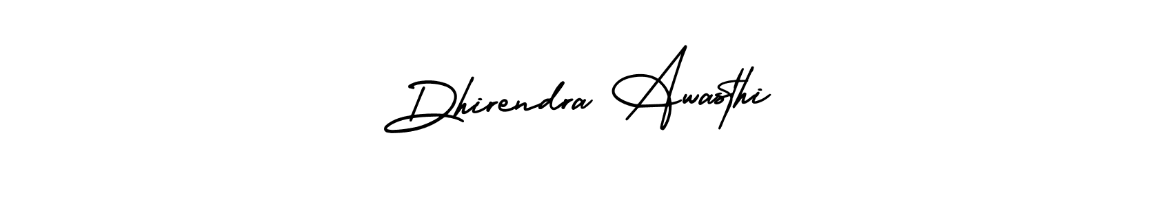 The best way (AmerikaSignatureDemo-Regular) to make a short signature is to pick only two or three words in your name. The name Dhirendra Awasthi include a total of six letters. For converting this name. Dhirendra Awasthi signature style 3 images and pictures png