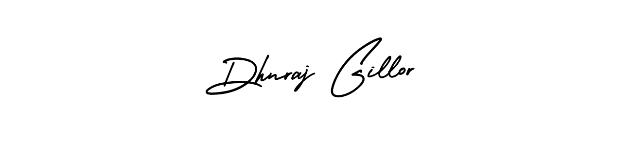 You should practise on your own different ways (AmerikaSignatureDemo-Regular) to write your name (Dhnraj Gillor) in signature. don't let someone else do it for you. Dhnraj Gillor signature style 3 images and pictures png