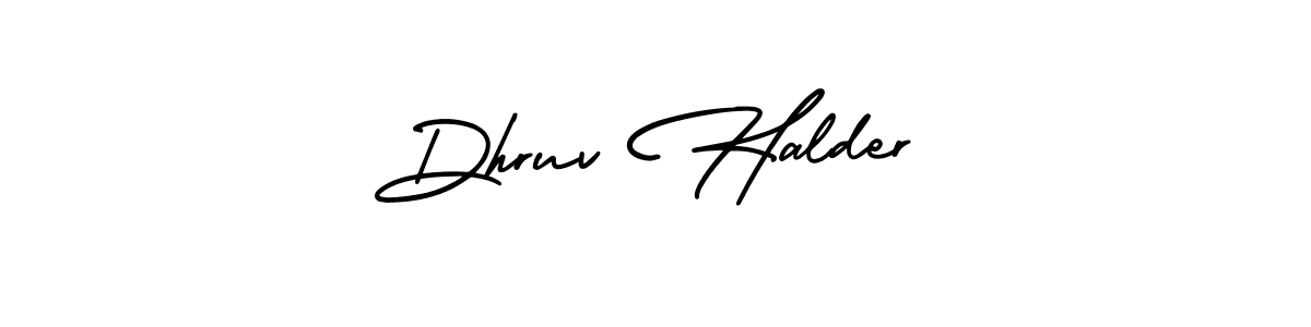 You should practise on your own different ways (AmerikaSignatureDemo-Regular) to write your name (Dhruv Halder) in signature. don't let someone else do it for you. Dhruv Halder signature style 3 images and pictures png