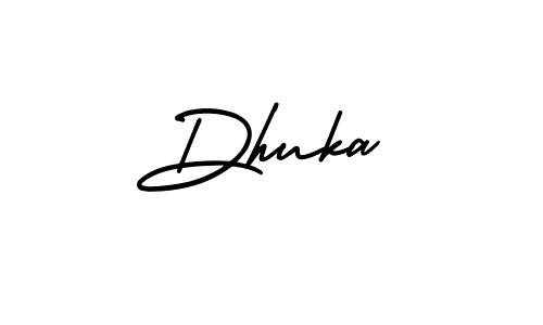 Use a signature maker to create a handwritten signature online. With this signature software, you can design (AmerikaSignatureDemo-Regular) your own signature for name Dhuka. Dhuka signature style 3 images and pictures png