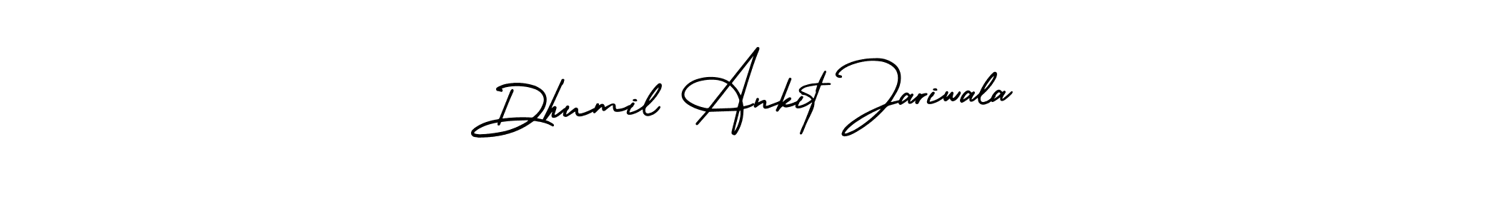 You should practise on your own different ways (AmerikaSignatureDemo-Regular) to write your name (Dhumil Ankit Jariwala) in signature. don't let someone else do it for you. Dhumil Ankit Jariwala signature style 3 images and pictures png