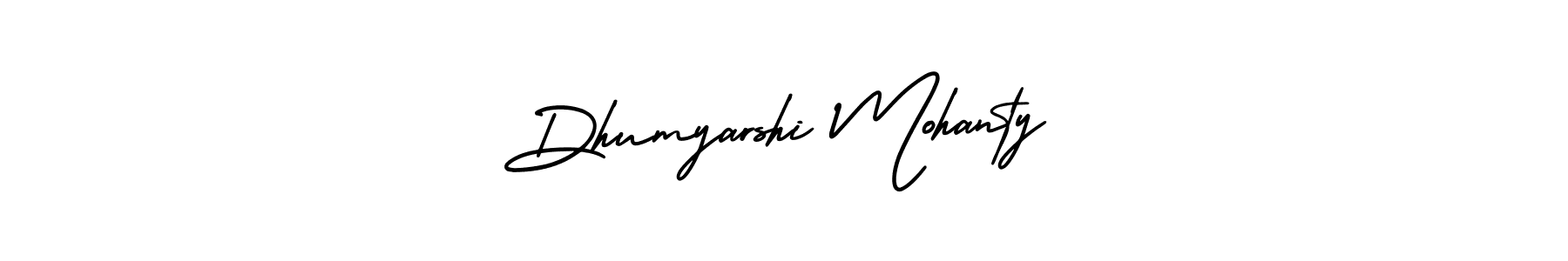 The best way (AmerikaSignatureDemo-Regular) to make a short signature is to pick only two or three words in your name. The name Dhumyarshi Mohanty include a total of six letters. For converting this name. Dhumyarshi Mohanty signature style 3 images and pictures png