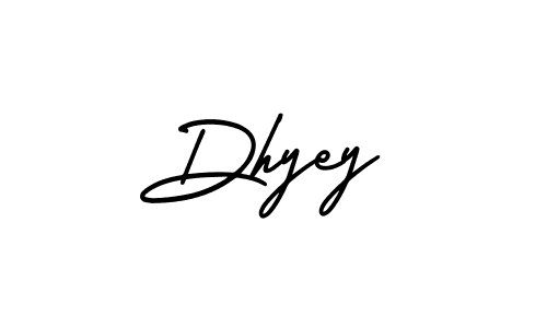 Use a signature maker to create a handwritten signature online. With this signature software, you can design (AmerikaSignatureDemo-Regular) your own signature for name Dhyey. Dhyey signature style 3 images and pictures png