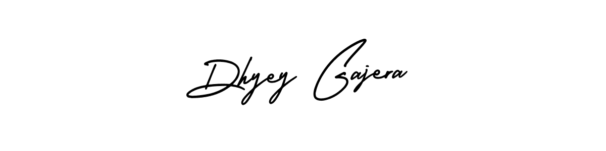 The best way (AmerikaSignatureDemo-Regular) to make a short signature is to pick only two or three words in your name. The name Dhyey Gajera include a total of six letters. For converting this name. Dhyey Gajera signature style 3 images and pictures png