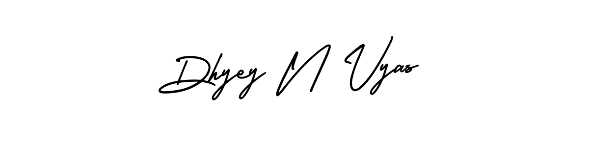 You should practise on your own different ways (AmerikaSignatureDemo-Regular) to write your name (Dhyey N Vyas) in signature. don't let someone else do it for you. Dhyey N Vyas signature style 3 images and pictures png