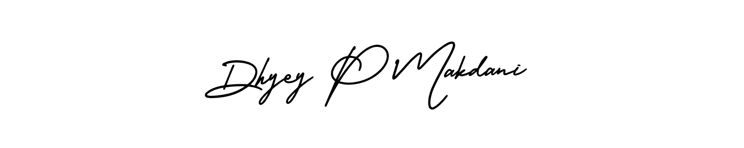 Make a beautiful signature design for name Dhyey P Makdani. With this signature (AmerikaSignatureDemo-Regular) style, you can create a handwritten signature for free. Dhyey P Makdani signature style 3 images and pictures png