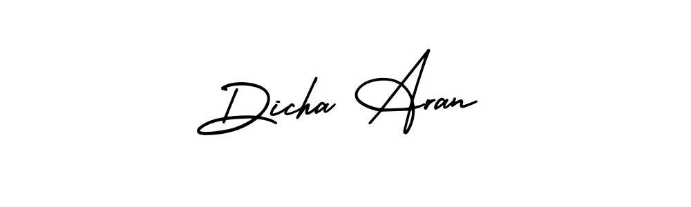 You should practise on your own different ways (AmerikaSignatureDemo-Regular) to write your name (Dicha Aran) in signature. don't let someone else do it for you. Dicha Aran signature style 3 images and pictures png