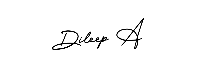 You should practise on your own different ways (AmerikaSignatureDemo-Regular) to write your name (Dileep A) in signature. don't let someone else do it for you. Dileep A signature style 3 images and pictures png