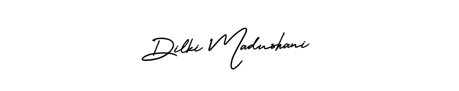 The best way (AmerikaSignatureDemo-Regular) to make a short signature is to pick only two or three words in your name. The name Dilki Madushani include a total of six letters. For converting this name. Dilki Madushani signature style 3 images and pictures png