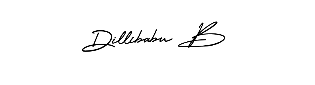 You should practise on your own different ways (AmerikaSignatureDemo-Regular) to write your name (Dillibabu B) in signature. don't let someone else do it for you. Dillibabu B signature style 3 images and pictures png