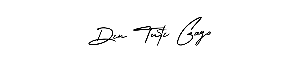 You should practise on your own different ways (AmerikaSignatureDemo-Regular) to write your name (Din Tuti Gayo) in signature. don't let someone else do it for you. Din Tuti Gayo signature style 3 images and pictures png