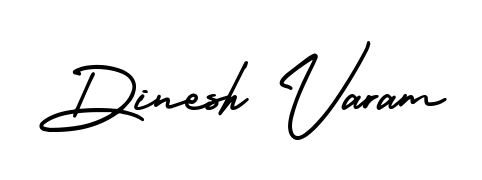 A sleek calligraphic signature for name Dinesh Varam utilizing AmerikaSignatureDemo-Regular styling. Great for adding personal signatures to photos and art. Dinesh Varam signature style 3 images and pictures png