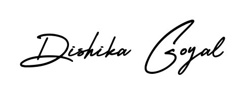 Express your personality with a custom Dishika Goyal signature crafted with AmerikaSignatureDemo-Regular typography. Free transparent PNG download available. Dishika Goyal signature style 3 images and pictures png