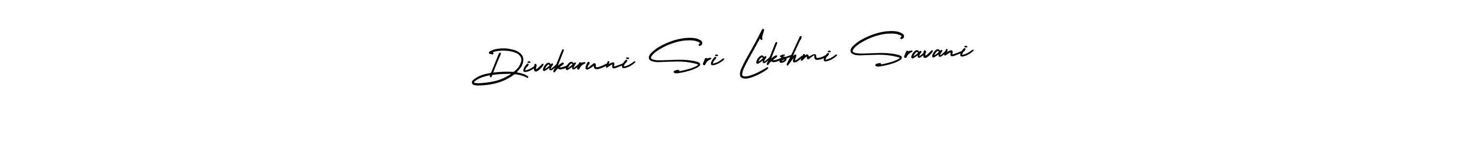 The best way (AmerikaSignatureDemo-Regular) to make a short signature is to pick only two or three words in your name. The name Divakaruni Sri Lakshmi Sravani include a total of six letters. For converting this name. Divakaruni Sri Lakshmi Sravani signature style 3 images and pictures png