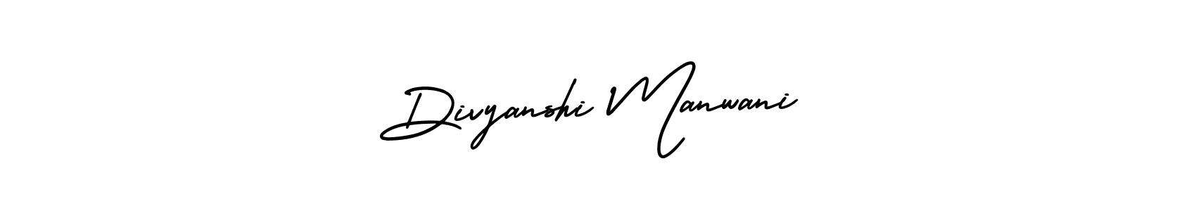 You should practise on your own different ways (AmerikaSignatureDemo-Regular) to write your name (Divyanshi Manwani) in signature. don't let someone else do it for you. Divyanshi Manwani signature style 3 images and pictures png