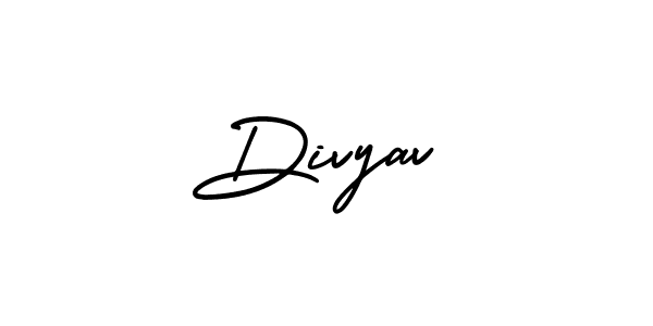You should practise on your own different ways (AmerikaSignatureDemo-Regular) to write your name (Divyav) in signature. don't let someone else do it for you. Divyav signature style 3 images and pictures png