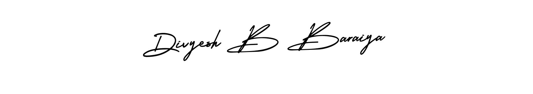 You should practise on your own different ways (AmerikaSignatureDemo-Regular) to write your name (Divyesh B Baraiya) in signature. don't let someone else do it for you. Divyesh B Baraiya signature style 3 images and pictures png