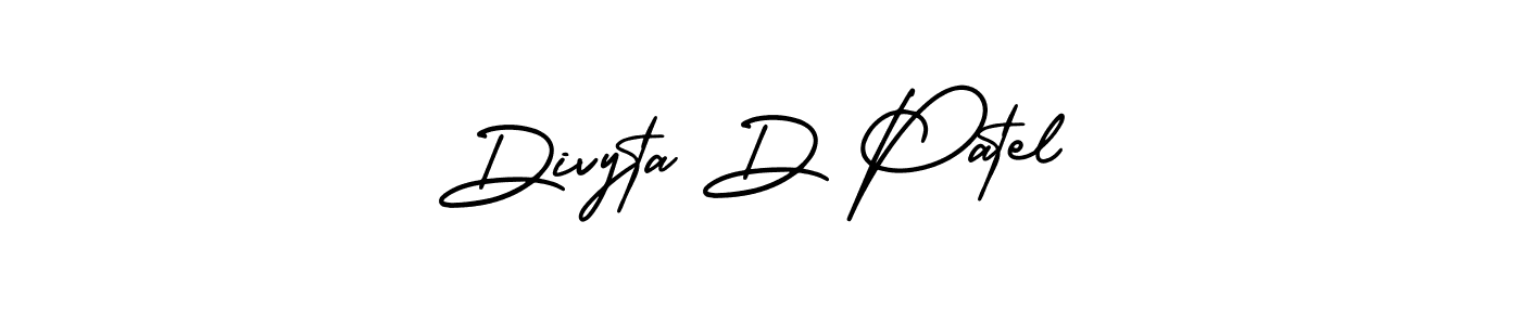 You should practise on your own different ways (AmerikaSignatureDemo-Regular) to write your name (Divyta D Patel) in signature. don't let someone else do it for you. Divyta D Patel signature style 3 images and pictures png