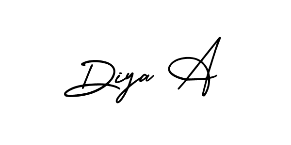 The best way (AmerikaSignatureDemo-Regular) to make a short signature is to pick only two or three words in your name. The name Diya A include a total of six letters. For converting this name. Diya A signature style 3 images and pictures png