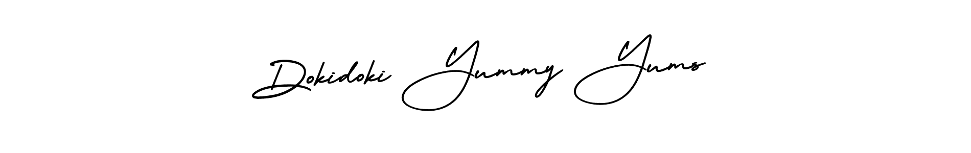 You should practise on your own different ways (AmerikaSignatureDemo-Regular) to write your name (Dokidoki Yummy Yums) in signature. don't let someone else do it for you. Dokidoki Yummy Yums signature style 3 images and pictures png