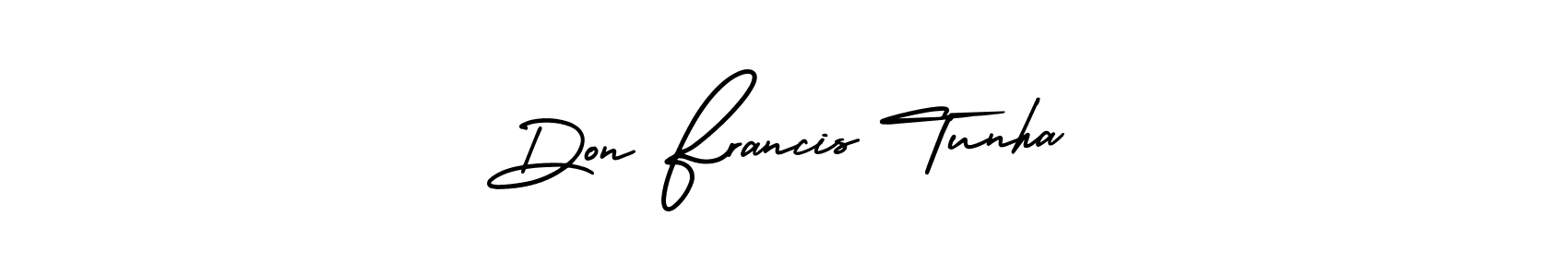 You should practise on your own different ways (AmerikaSignatureDemo-Regular) to write your name (Don Francis Tunha) in signature. don't let someone else do it for you. Don Francis Tunha signature style 3 images and pictures png